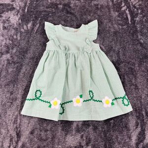 Vtg B.T. Kids Seersucker Striped Dress Embroidered Girls 2T Ruffle Floral *Read